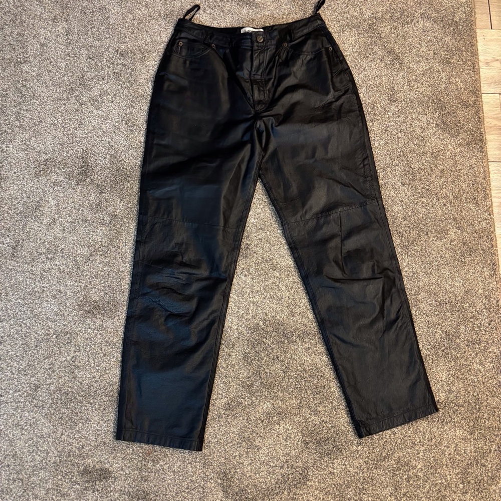 Bagatelle Black Straight Leg Pants Leather SZ 12 Pockets Biker Style Vintage